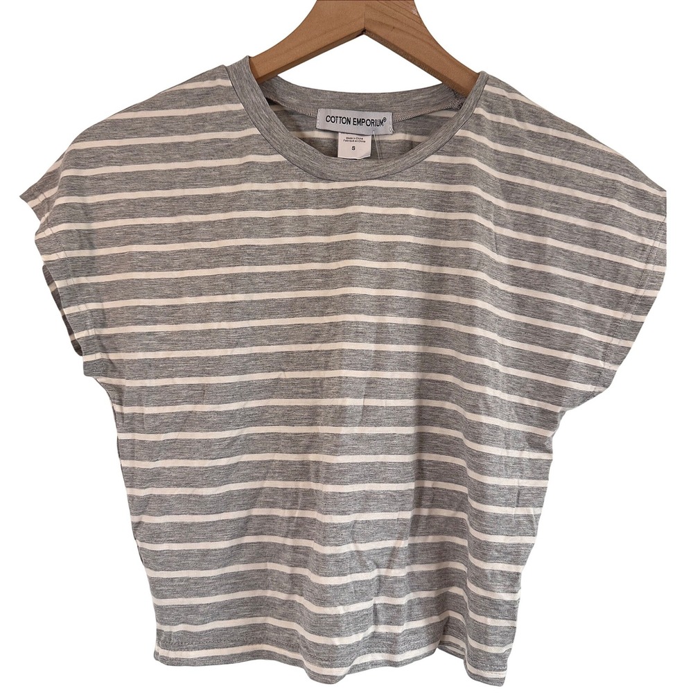 Cotton Emporium Striped Grey Short Sleeve Casual NWT
